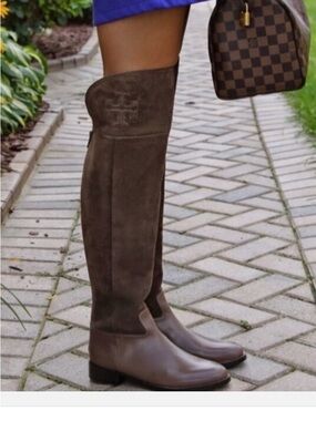 Tory Burch Chocolate Brown Suede & Leather Over-the-Knee Boots